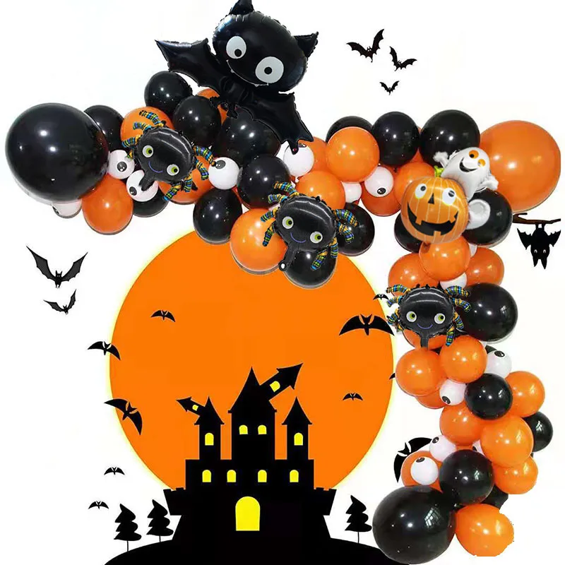 

72pcs White Eyeball Black Orange Halloween Decor Balloon Garland Arch Bat Spider Skeleton Foil Balloons Halloween Party Supplies