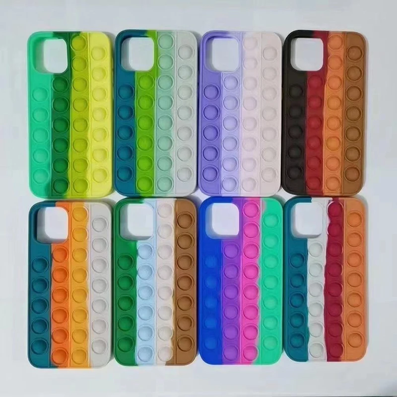 

10PCS Stress Relief Pop it Fidget Toys Phone Case for iPhone 11 12 Pro XS MAX SE 2020 7/8 Plus Rainbow Soft Silicone Cover Funda