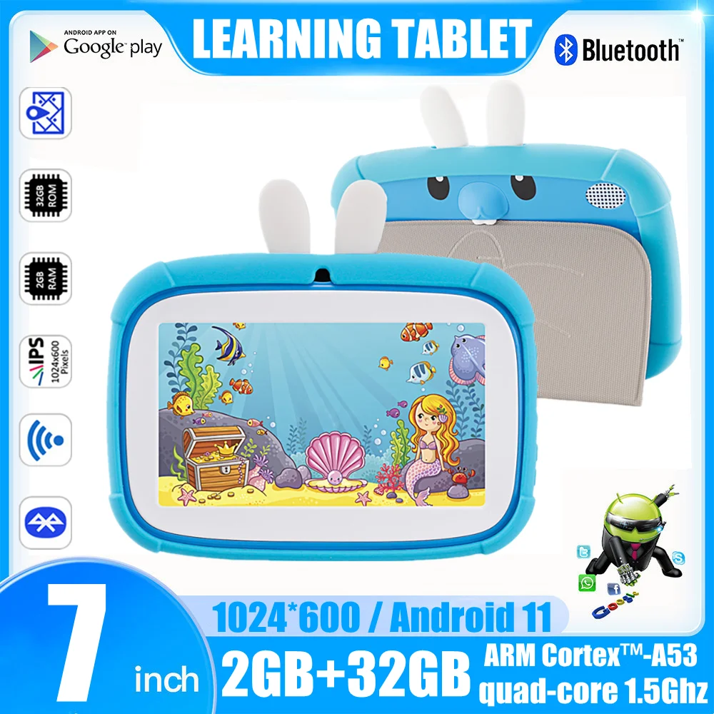 K7s Children'S Tablet 2gb+32gb High-Definition Screen 7-Inch 1024*600 Ips Screen Quad-Core 1.5ghz Android 11 2500mah Battery