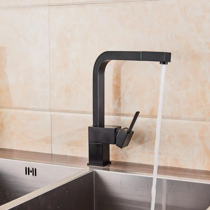 Квадратный выдвижной кухонный смеситель кран из матового никеля для кухни