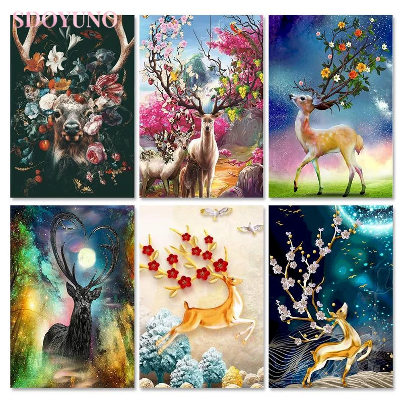 

SDOYUNO Frameless DIY Paint By Numbers For Adults Animals Deer Acrylic Coloring By Numbers Animals Unique Gift For Child Artwork