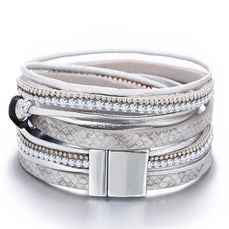 Браслет с бусинами из натурального камня женский мужской браслет стразы кожаные