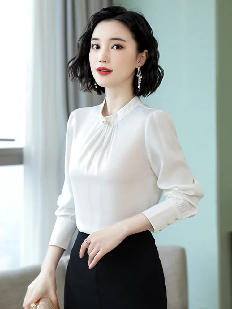 2019 Летний Новый шифон женские блузки и рубашки жемчуг бисером фонарь рукавами