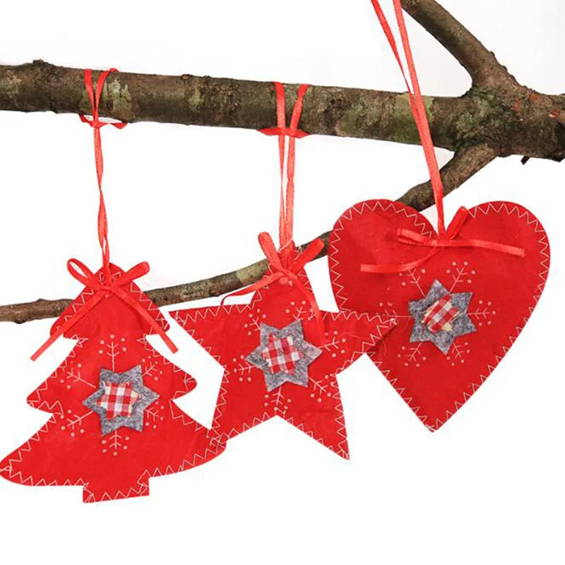 3Pcs/Set Cloth Christmas Ornaments Pendant Hanging Gifts Heart Star Shape Xmas Tree Decor Home Decorations | Дом и сад
