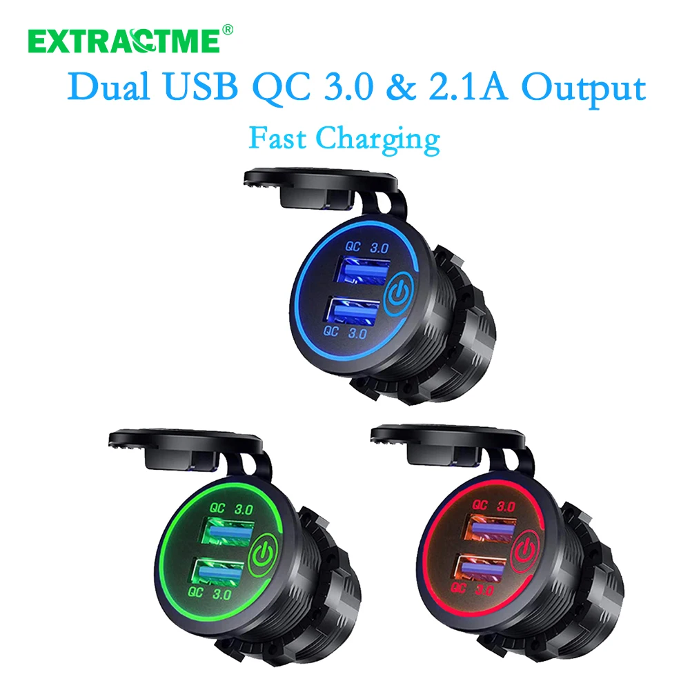 

Extractme 4.2A Dual USB Charger Socket QC3.0 Car Cigarette Lighter Power Outlet Adapter Waterproof Ports Fast Charge Phone Boat