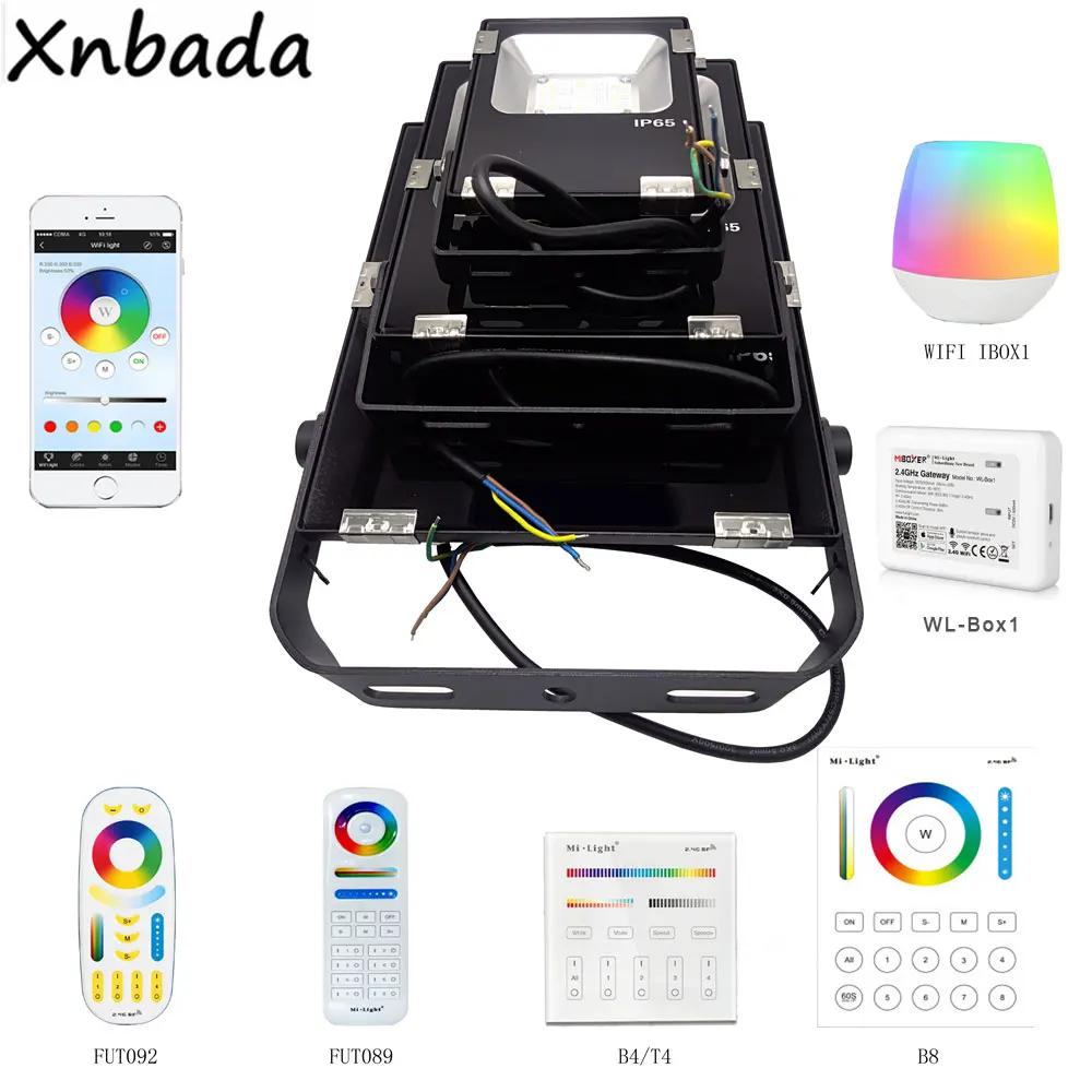Mi светильник RGB+ CCT Светодиодный прожектор светильник мощностью 10 Вт, 20 Вт, 30 Вт, 50 Вт AC86-265V, 2,4G WI-FI IBOX/RF пульт дистанционного управления/сенсорный экран Панель Управление потока СИД светильник