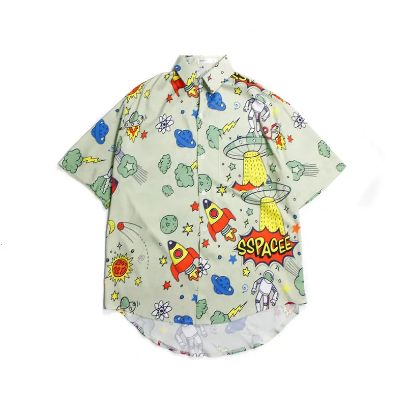 

Hawaiian Short Sleeve Shirt Spring Summer Printed Aerospace Elements Half Sleeve Shirt Coat Streetwear Hip-hop Tops Male Clothes