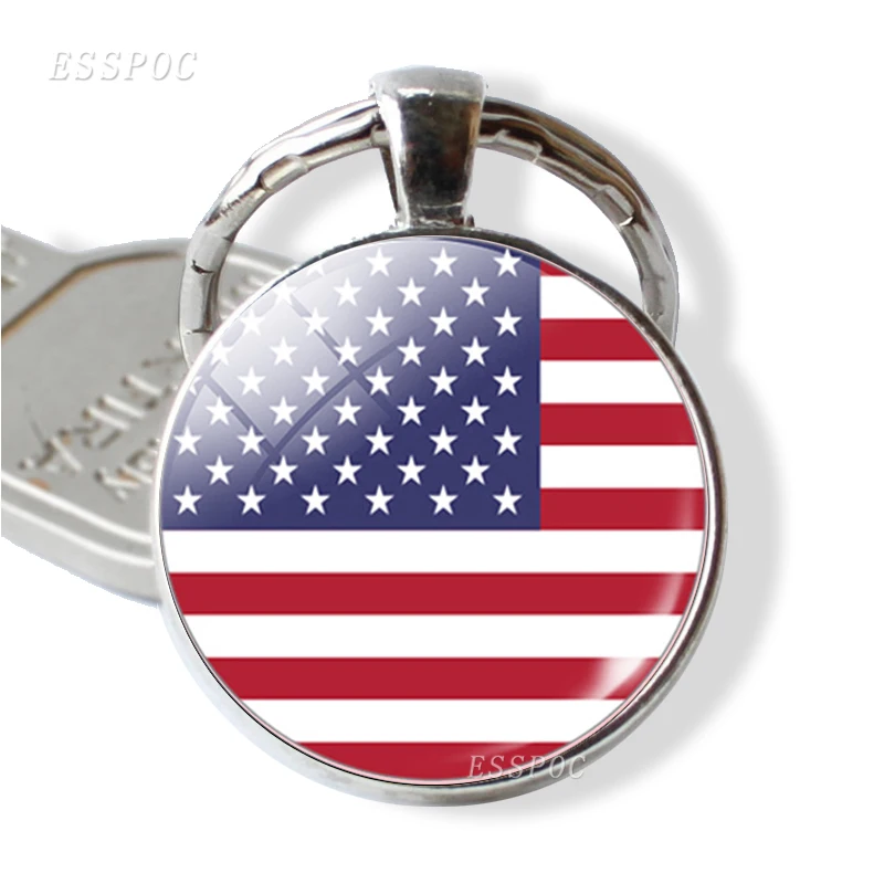 Национальный флаг США, Великобритании, Германии, России Испания брелок со стеклянным кабошоном ювелирный брелок кольцо Для женщин Для мужчин кулон Patriot сувенир подарки - Цвет: USA