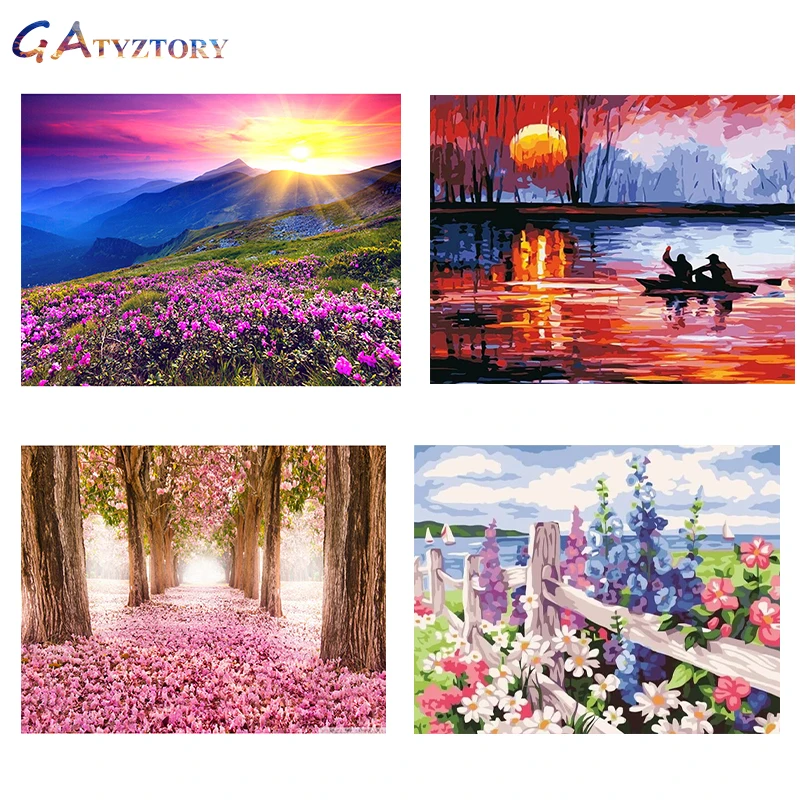 

GATYZTORY DIY Painting By Numbers Romantic flowers Landscape Art Canvas digital Pictures For Home Decor Gift Calligraphy Wall