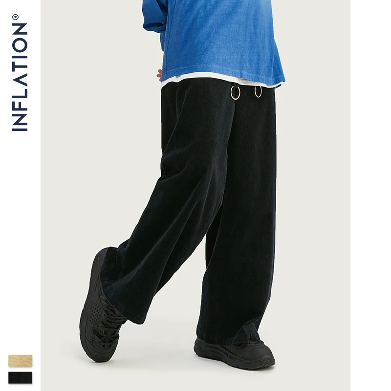 INFLATION 2020 Winter Men Casual Wide-legged Pants Corduroy Loose Fit Overalls Solid Color Pant 93330W | Мужская одежда