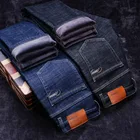 2020 зимние мужские теплые флисовые бизнес модные утепленные штаны из денима, тянущиеся джинсы мужские размера плюс, 42, 44, 46