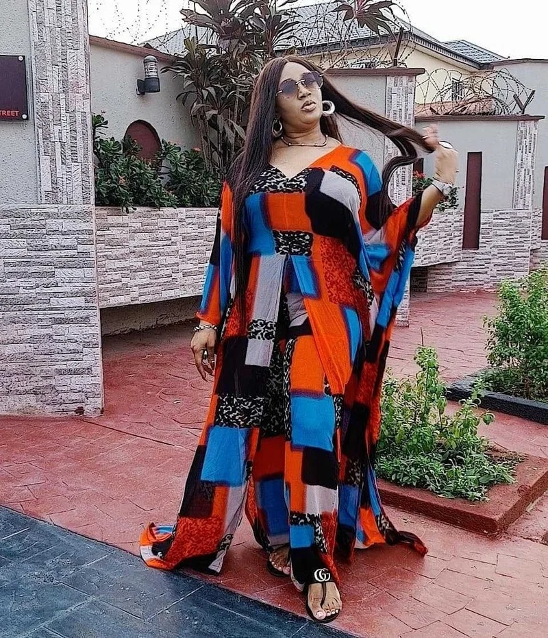 

Polyester Printing African Clothes for Women Summer African Women Dashiki V-neck Plus Size Two Pieces Sets Dress and Pant