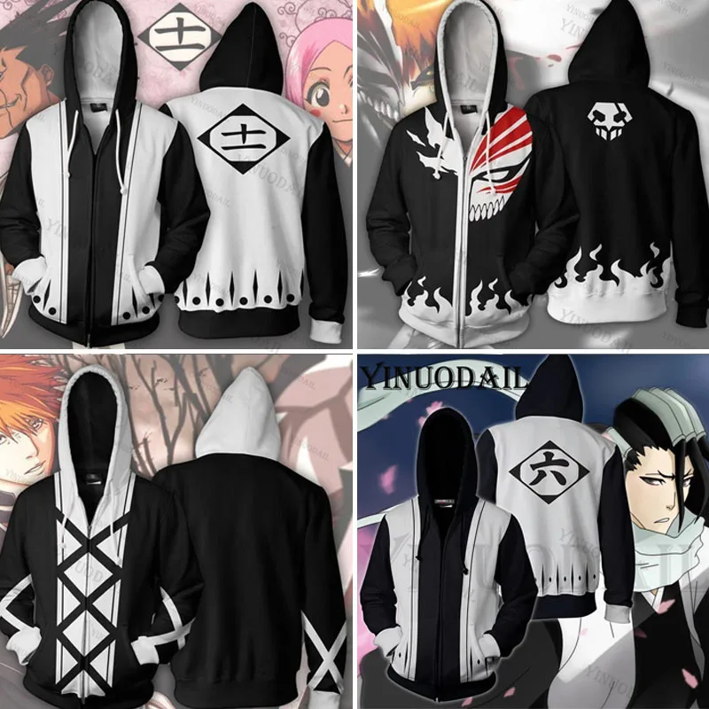 

Men and Women Zip Up Hoodies Anime Bleach Hoodie Kuchiki Byakuya Squad 6 Captain Sweatshirt Cosplay Costumes Harajuku Streetwear