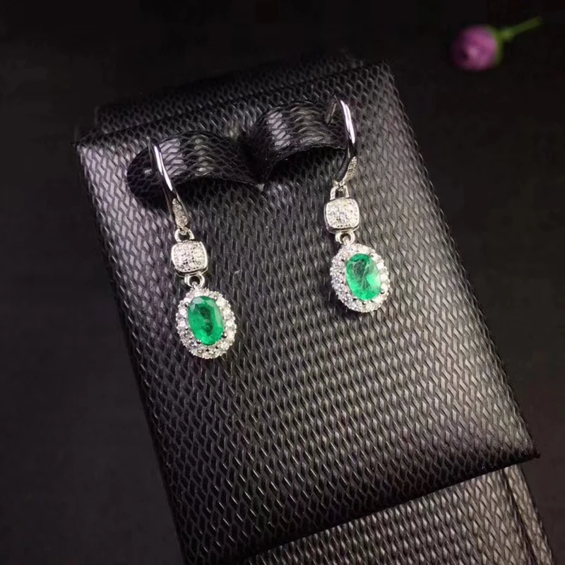 100% real natural emerald drop earrings for wedding 4 mm * 6 Zambia silver 925 jewelry | Украшения и аксессуары