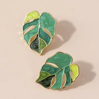 lost lady plant green leaf enamel drop earrings for women spring fashion statement earrings wholesale jewelry paty gifts bijoux