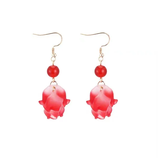 Aretes de mujer, современный стиль, дизайн, большие красные лепестки роз, серьги с кисточками, тренд, темперамент, летние корейские серьги для женщин