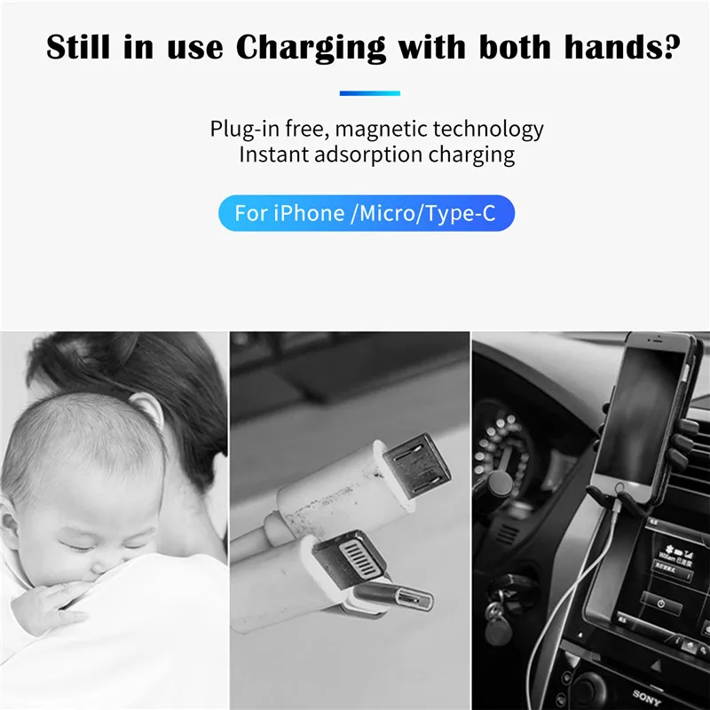 uslion magnetic luminous lighting charging cable mobile phone usb type c cable for xiaomi samsung led micro usb type c wires free global shipping