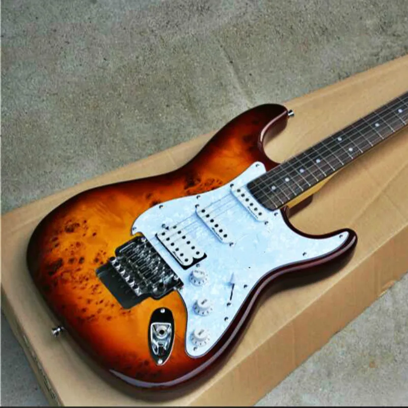 Top quality FPST-1068 VS color solid body burls garin cover white pickguard Flyd rose tremolo electric guitar Free shipping | Спорт и