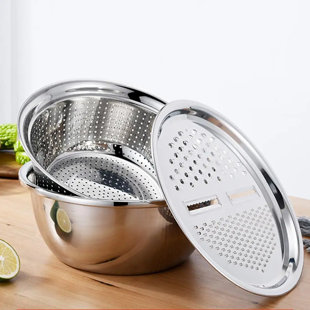 

3Pcs/Set Kitchen Graters Stainless Steel Multi-function Cheese Grater With Stainless Steel Drain Basin For Vegetables Potatoes