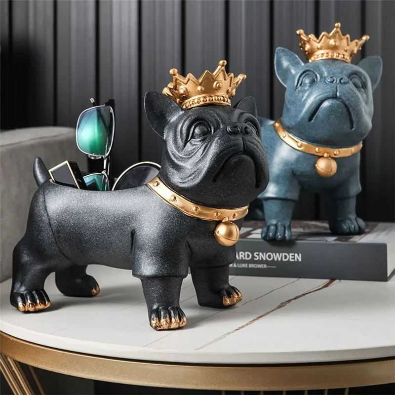 Escultura de Bulldog de corona de lujo, reloj de llaves, estatua de perro encantador, decoración de sala de estar, escritorio, decoración del hogar, regalo