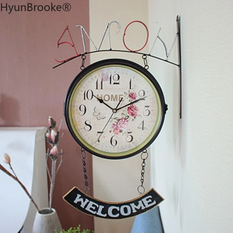 Новое поступление кварцевые часы двусторонние настенные железные домашние