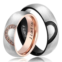 half heart titanium steel couple ring punk engagement wedding ring stainless jewelry female gifts for girls