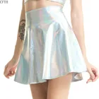 Женская голографическая юбка, короткая Серебристая Лазерная юбка с блестками, плиссированная юбка из искусственной кожи, голографическая Глянцевая Короткая юбка для вечеринки