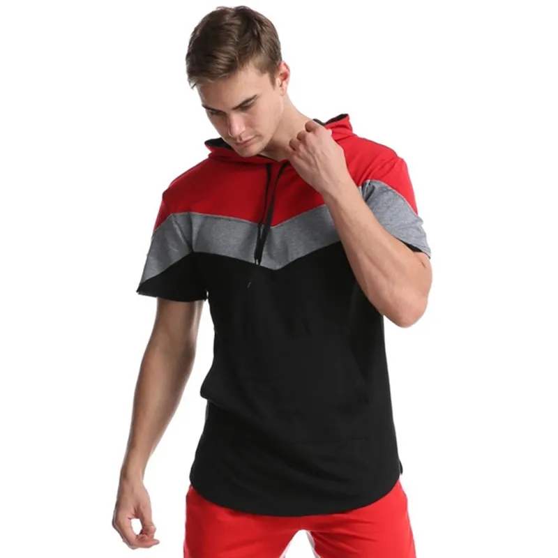 

New Men's T Shirt 2021 Summer Hip Hop Slim Splicing Hooded Short-Sleeved Tees Male Sportswer T-Shirt Slim Fashion Tshirt Homme