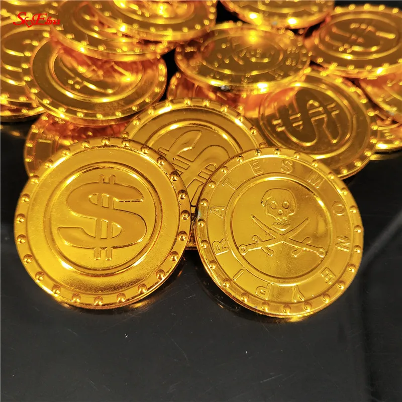 50/100pcs Gold Coins Pirate Treasure Game Halloween Play Money Party Props Kids Children Christmas Decoration | Дом и сад