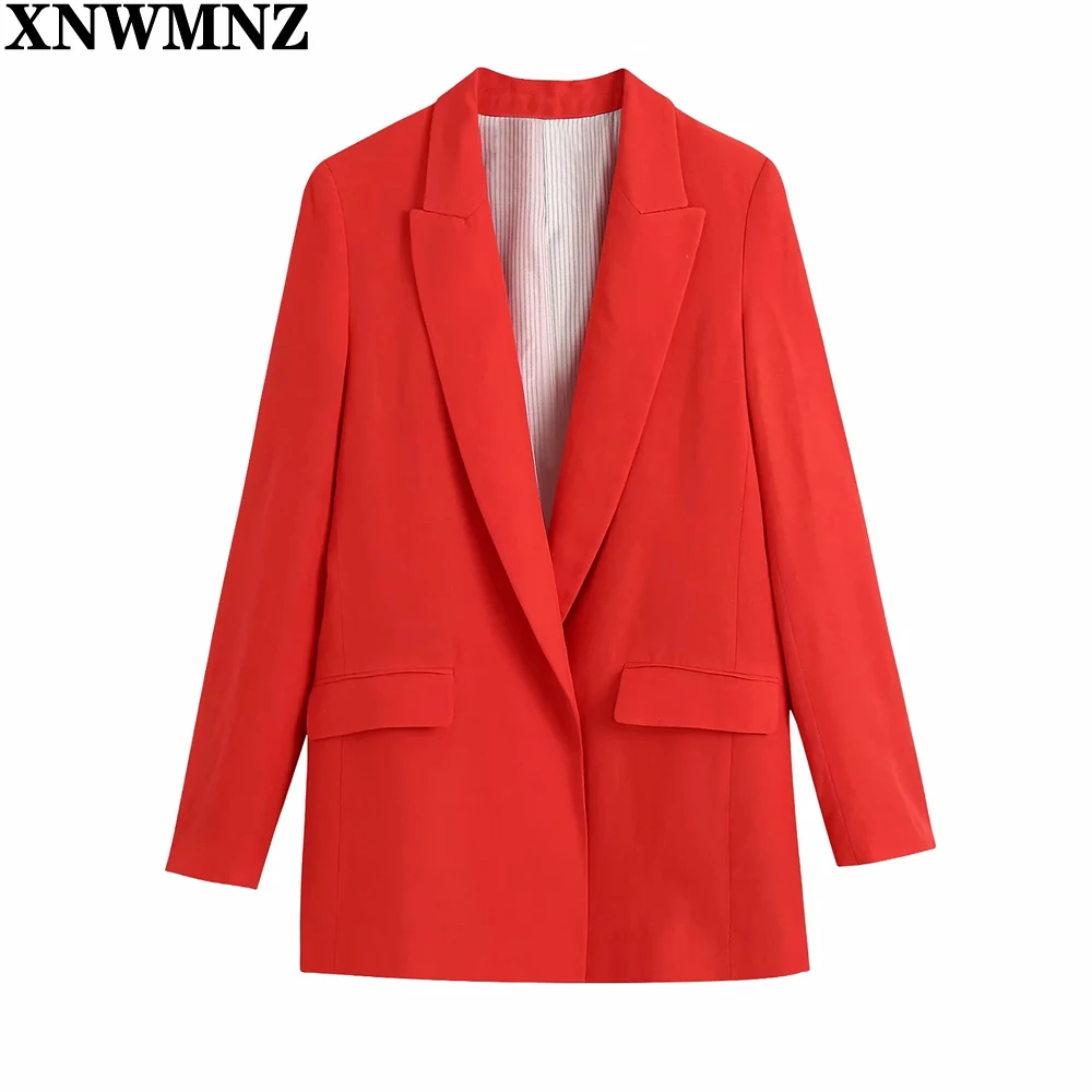 

XNWMNZ Новая женская модная офисная одежда открытый льняной Блейзер Пальто Красный Винтажный Длинный Рукав клапан карманы женская верхняя од...