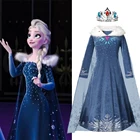 Платье принцессы Эльзы с длинным рукавом и меховым воротником, Осень-зима