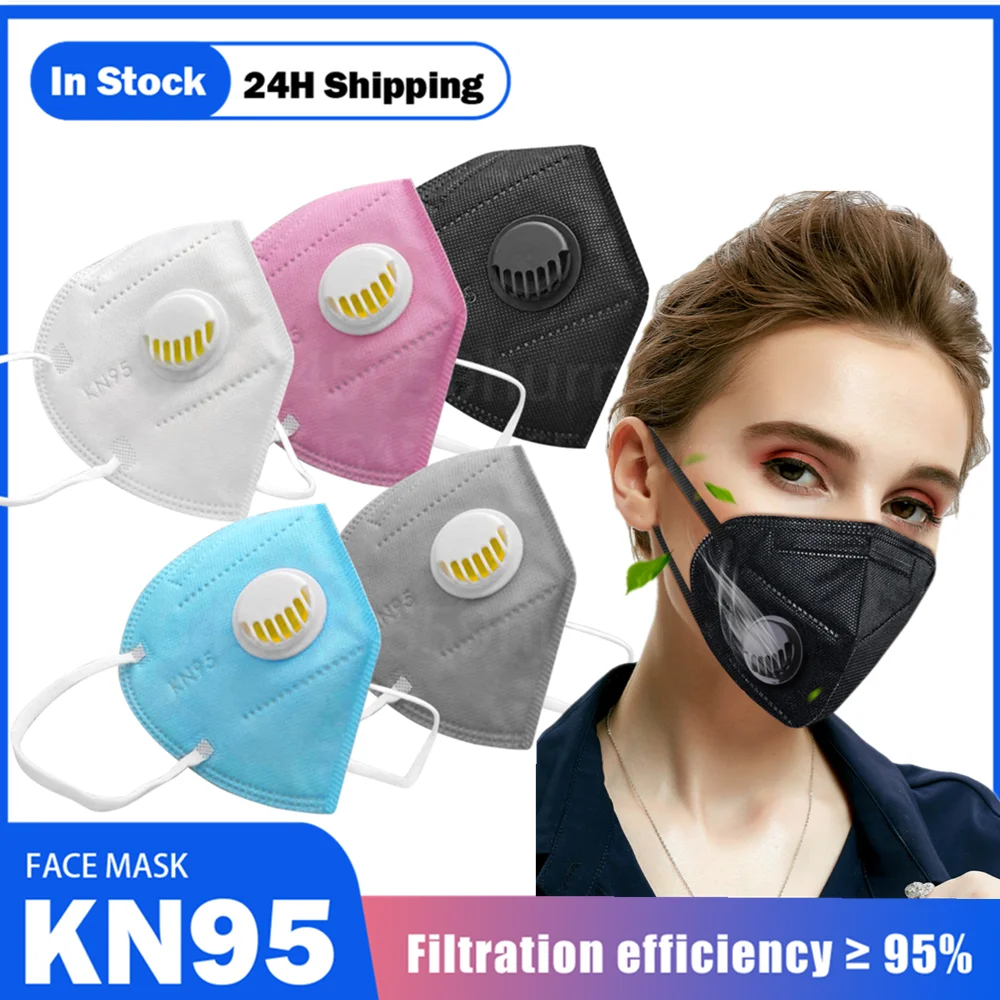 

KN95 Mask Black ffp2 Face Mask fpp2 Approved 5 Layers With Breathing Valve respirator ffp2 mask europe masque ffp2 Adult FFP 2