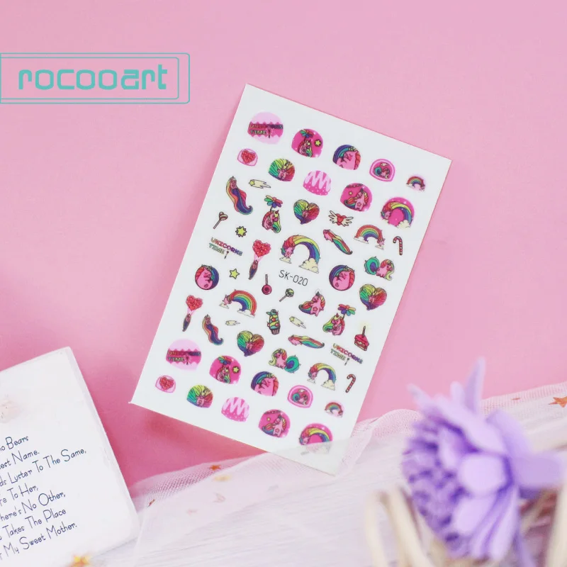 SK-020 Rocooart самоклеющиеся цветы Единорог узор дизайн ногтей украшения переводные наклейки на ногти акриловые маникюрные ногти принадлежности инструмент - Цвет: SK-020