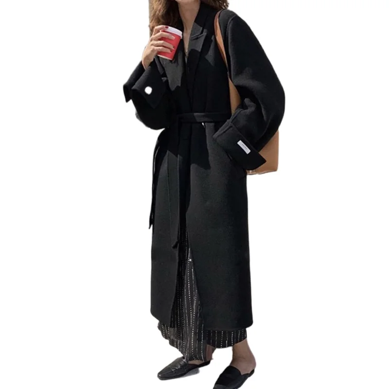 

Женское Однотонное шерстяное пальто на осень/зиму, новинка 2022, темпераментное кашемировое пальто средней длины