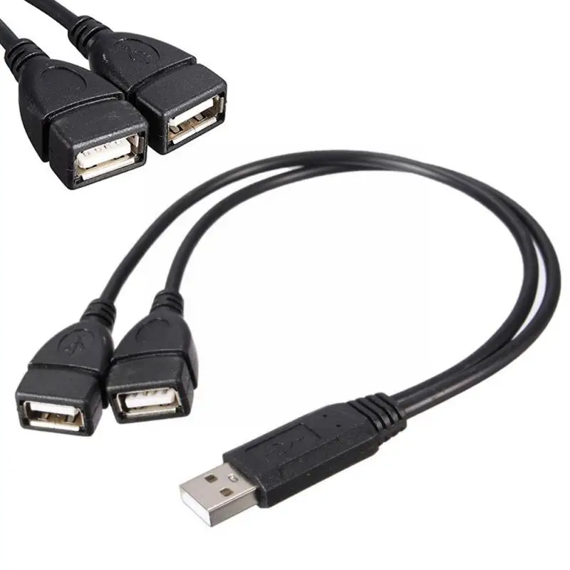 

USB 2.0 A Male To 2 Dual Female Jack Y Splitter Converter Power One-Two Cable Adapter Line Hub Extended Extension Cord Char B1T2