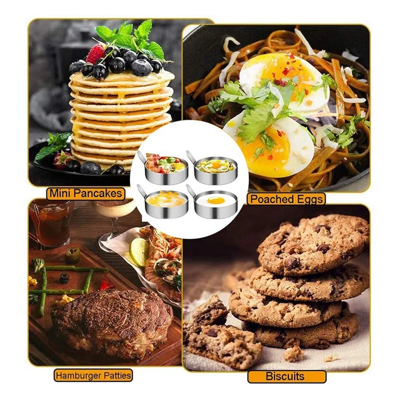 

4 Pack Round Egg Pancake Maker Mold,Stainless Steel Egg Mold Rings Omelet Mold Kitchen Cooking Tool for Frying McMuffin