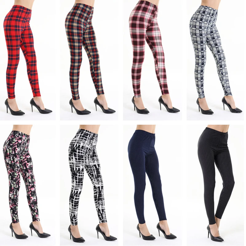 

Women Striped Check Print Leggings MX0069