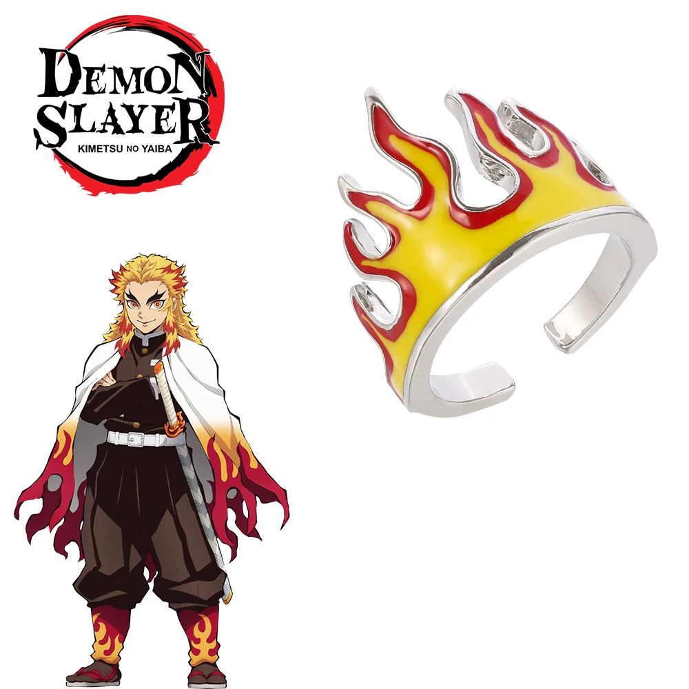 Anime Demon Slayer Ring kimetsu No Yaiba Rengoku kyoujurou Cosplay Flame Opening Adjustable Ring Party Jewelry Accessories Gift