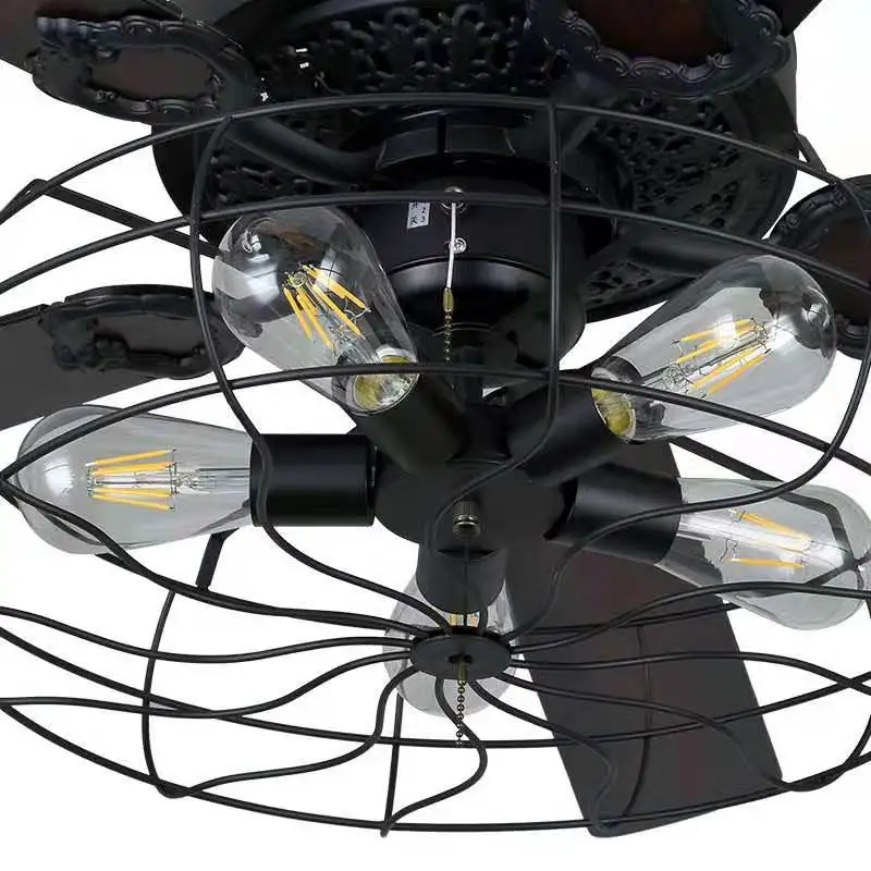 

Attic chandelier, retro dining room fan, living room led remote control leaf fan lamp, American living room wood leaf fan lamp
