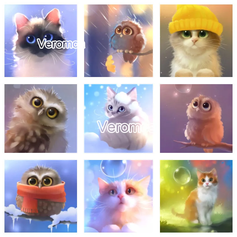 

5D Diy Kawaii Animals Diamond Painting Kits for Kids Cartoon Cat Owl Full Square Round Drill Diamond Embroidery Mosaic Gift