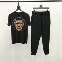 summer mens leopard hot diamond craft shiny tracksuit comfortable breathable sweatshirt hip hop youth streetwear tops pants