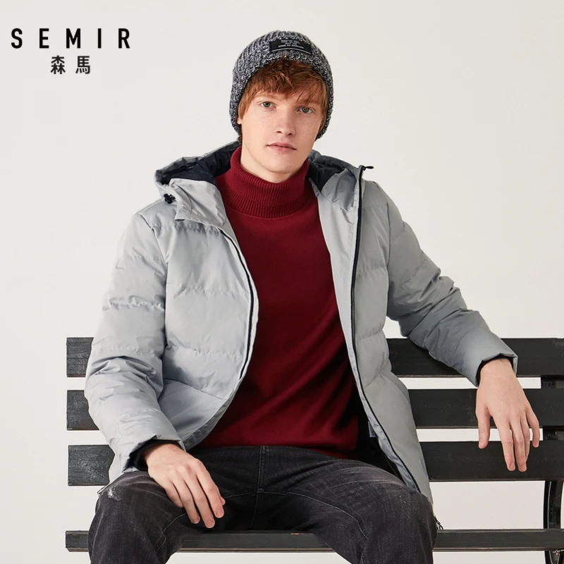 Semir короткий пуховик для мужчин молодой зимний черный на завязках с капюшоном