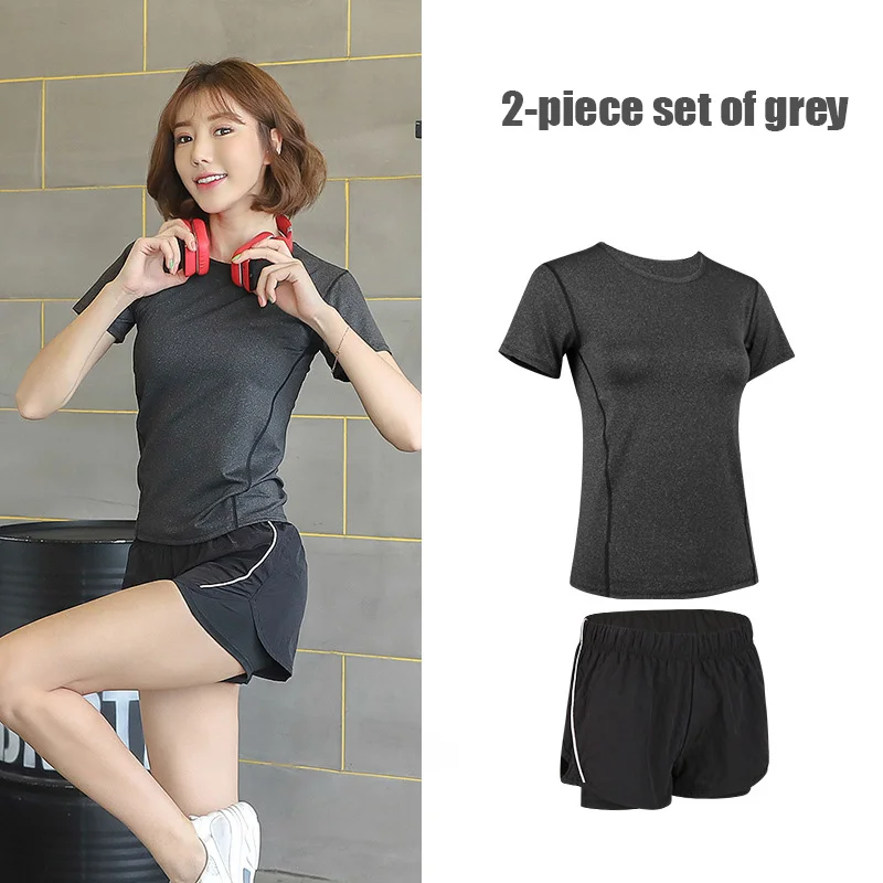 2-piece dark grey 5 шт. Набор для йоги для женщин одежда Бюстгальтер Спортивный Бег Фитнес Женская футболка одежда для фитнеса тренировочный спортивный костюм набор - Цвет: 2-piece dark grey