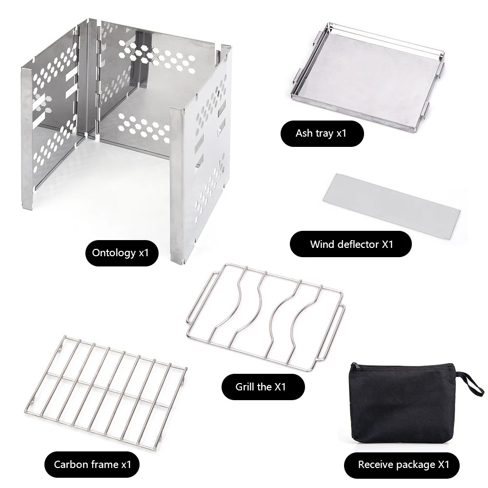 

Camping Stove Stainless Steel Outdoor Portable Cooking Equipment Folding Wood Stove for Hiking Fishing BBQ with Storage Bag