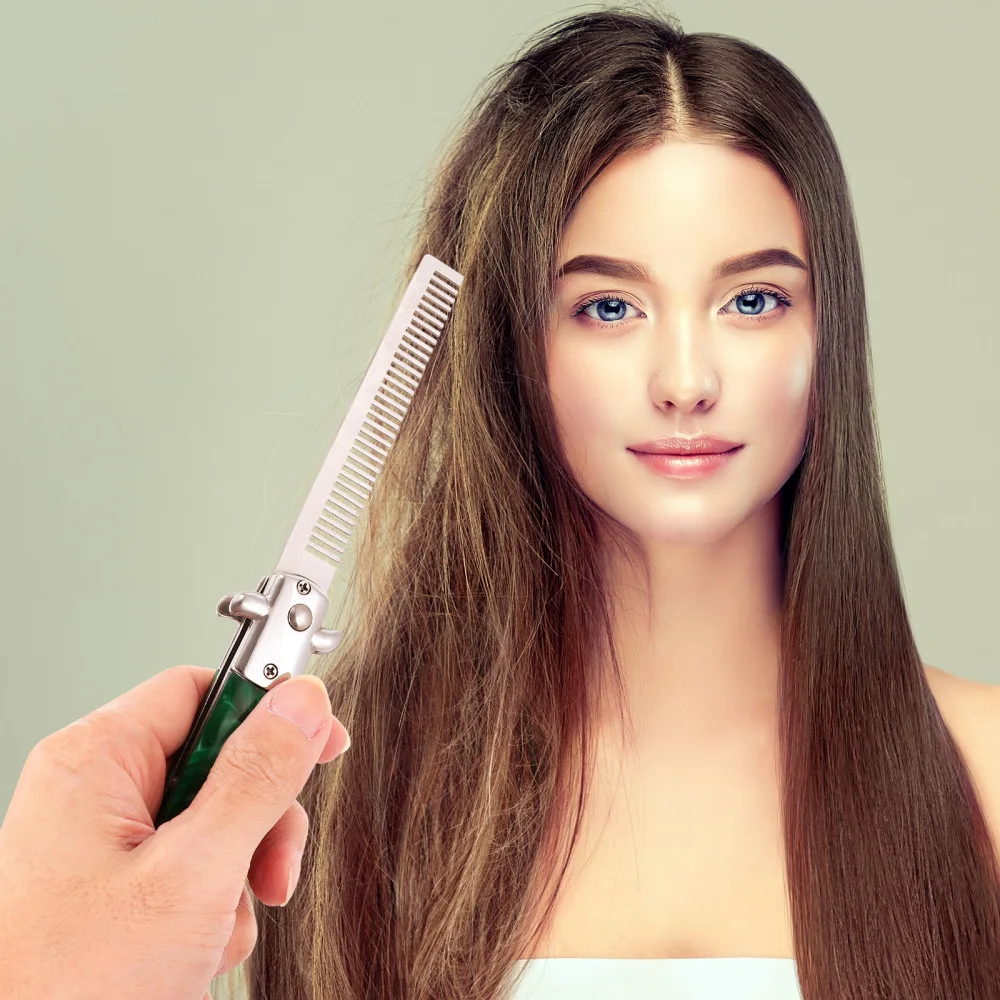 

Portable Titanium Steel Metal Comb Oil Head Spring Folding Comb