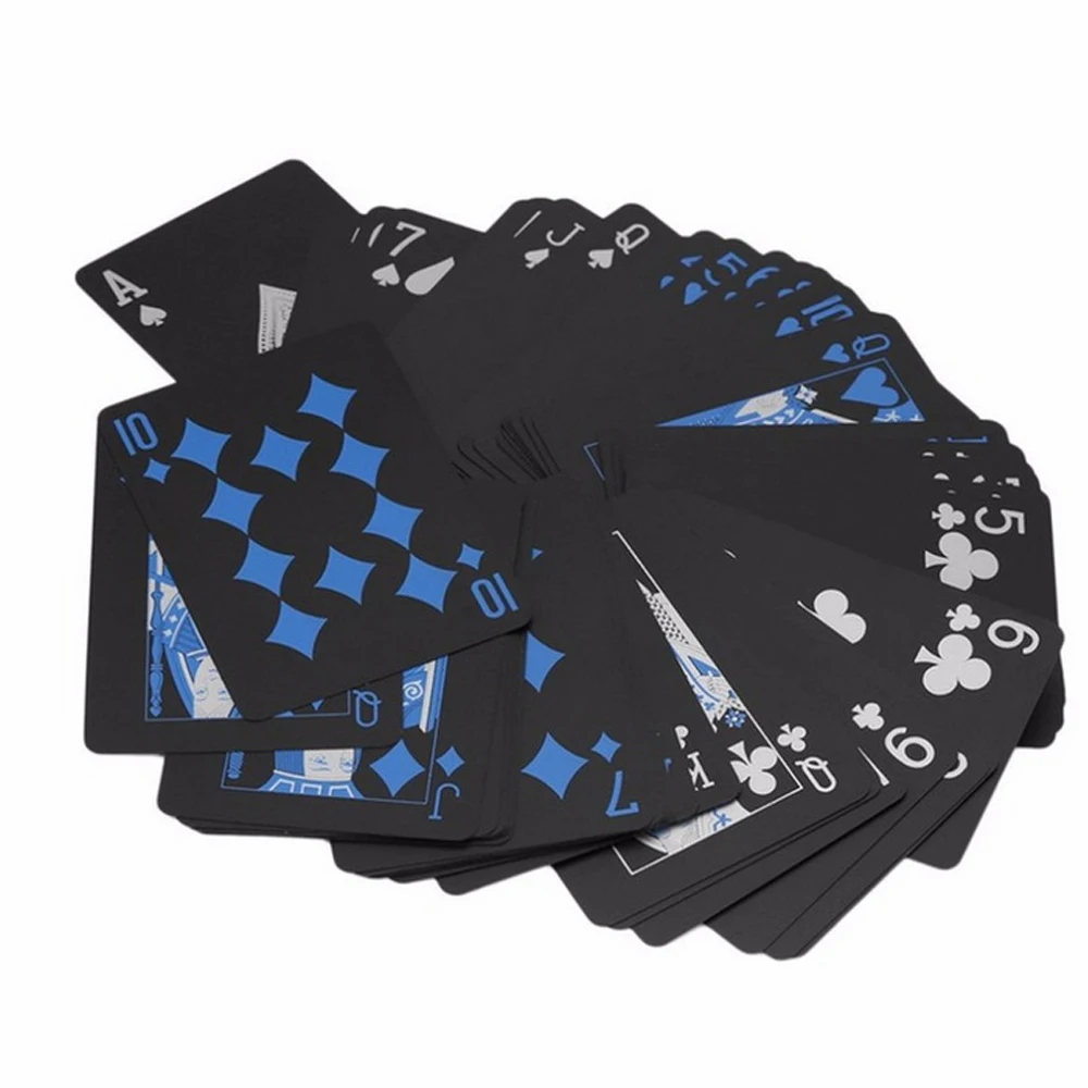 54Pcs Fine-Quality Plastic Pvc Poker Waterproof Black Playing Cards Creative Gift Practical Magic Gambling Board Game | Спорт и