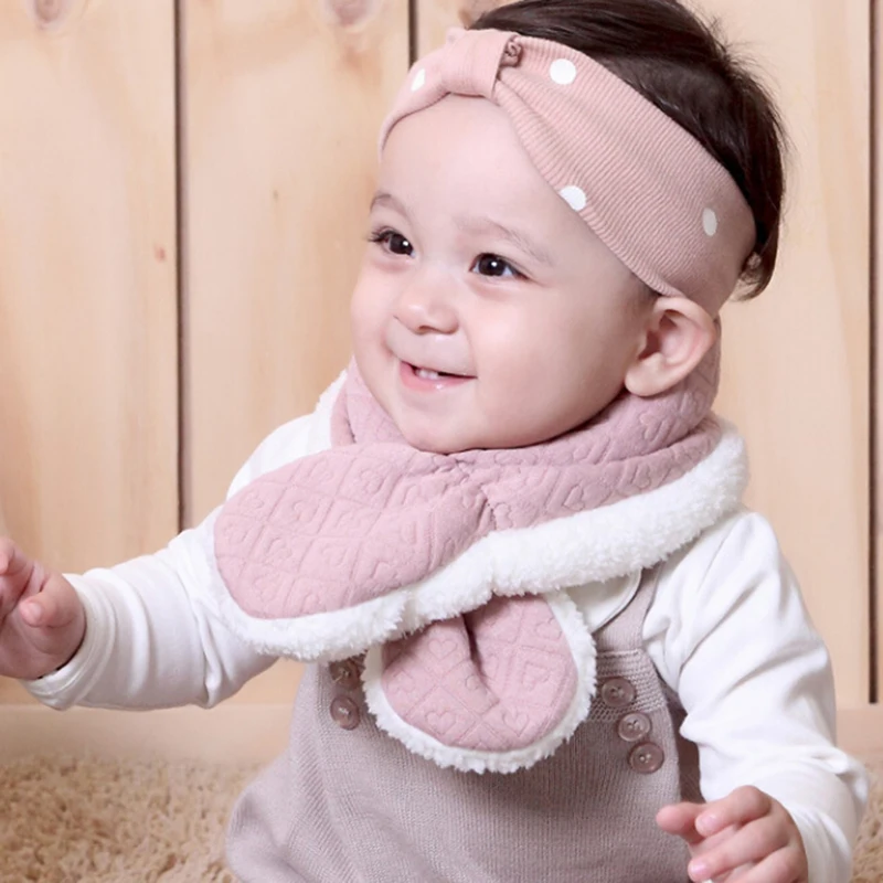 

Overalls Children's Winter Baby Clothes Keep Warm Scarf Kid Heart Shape Pattern Velvet Fur Collar Thickening Warmer Baby Scarf