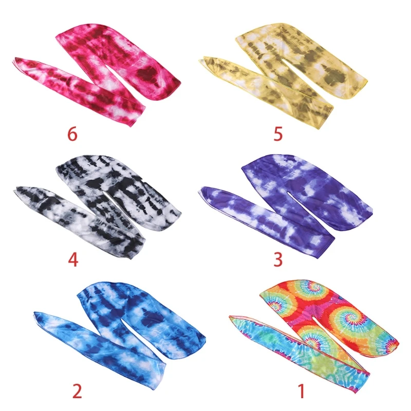 

Silky Long-Tail Durag Headwrap Tie-Dye Chemo Cap Bandana Biker Turban Pirate Hat New 2021