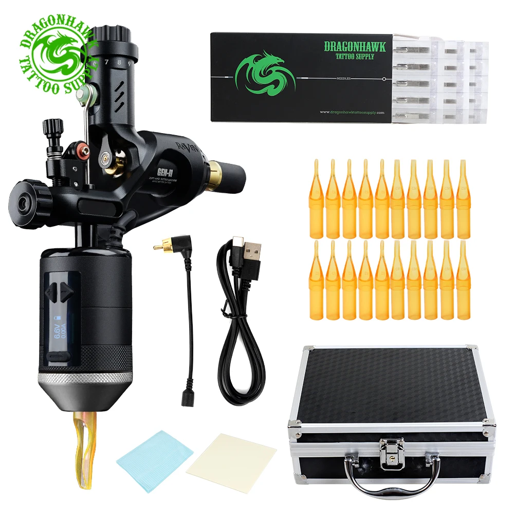 

Регулируемый вращающийся тату-машинка с рамкой из сплава, ручной контроллер Raven II, мини-аккумулятор с ЖК-экраном, перезаряжаемый комплект ак...