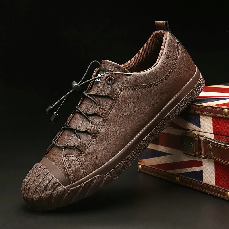 Модная мужская черная повседневная обувь Кожаные кроссовки Мужская на плоской